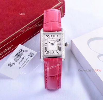 Replica Cartier Tank Louis White Dial Pink Leather Band Women Watch 